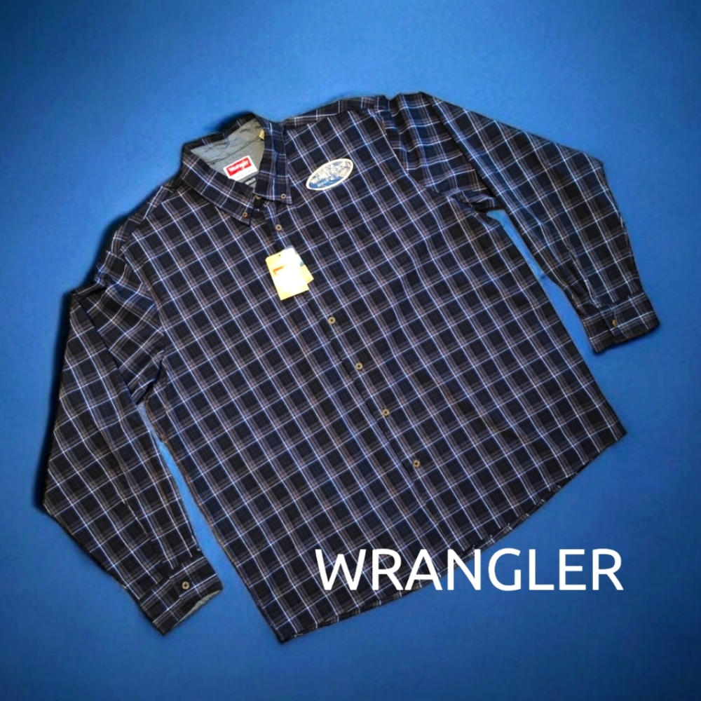 Men's WRANGLER Long Sleeve Plaid Button-Up Shirt - XL